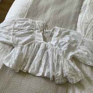 French Connection Cropped Eyelet Blouse